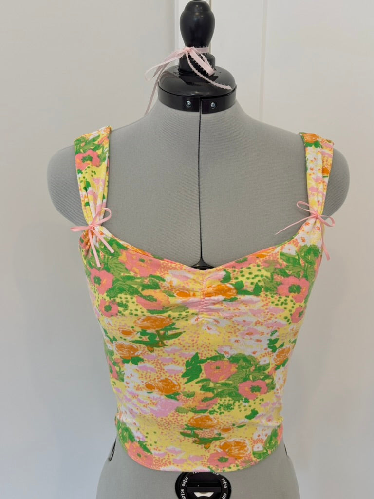 Floral Ruche Bow Top