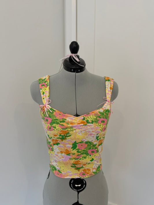 Floral Ruche Bow Top